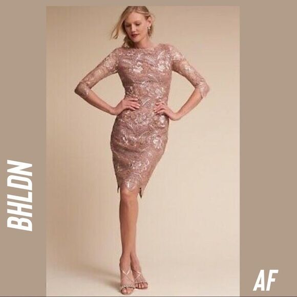 BHLDN  COCKTAIL DRESS SEQUINED EMBELLISHED NEW ROSE GOLD - Picture 1 of 9